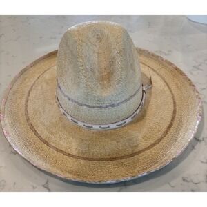 Vintage Texas Hat Company Size 6 5/8 Geniune Palm‎ Leaf Cowboy Natural & Pink 30